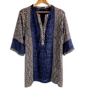 Agha Noor Navy Blue Tan Lace Tunic